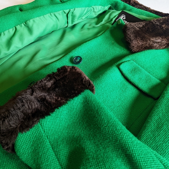 Vintage Bright Kelly Green Cropped Wool Coat - Kreeger's medium m 6 8 wool knit - Picture 7 of 13